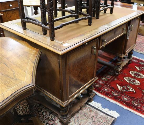A 1930s William and Mary style library desk W.150cm